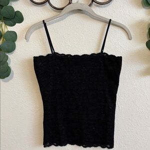 Vintage Y2K Semi-Sheer Black Lace Square Cami Top💕